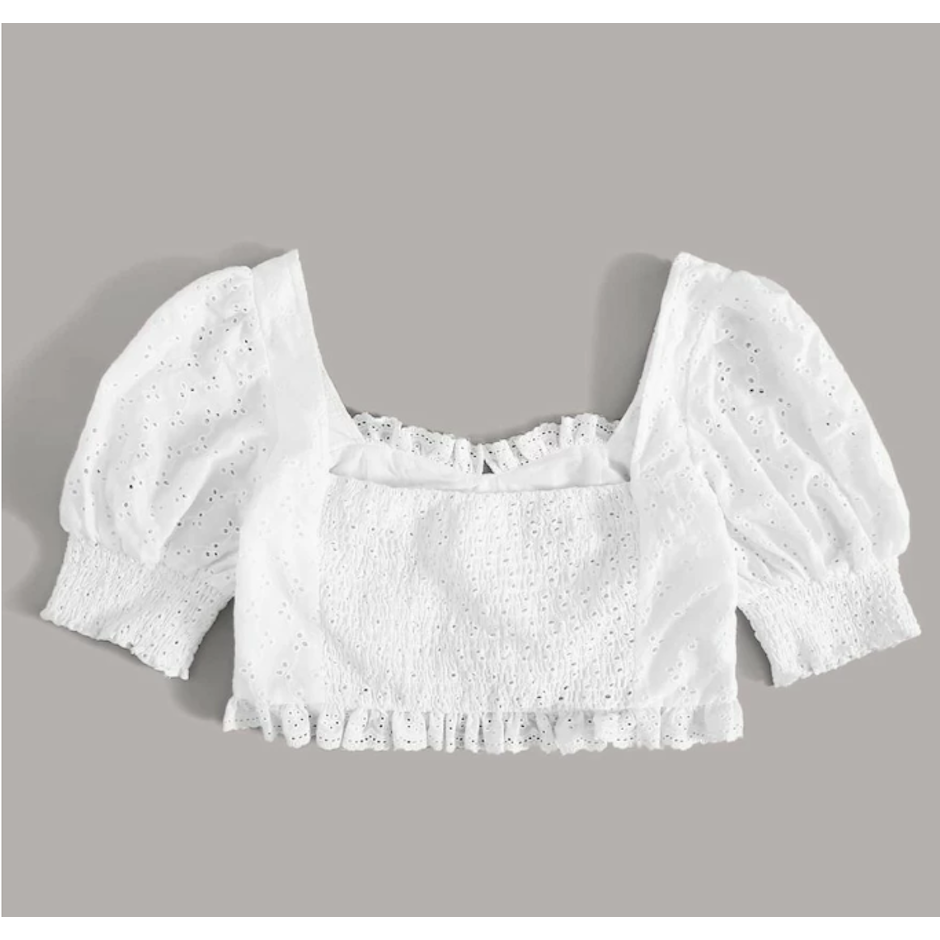 SHEIN 泡泡袖荷葉邊燒花上衣 Translation missing: zh-TW.activerecord.decorators.item_part_image/alt