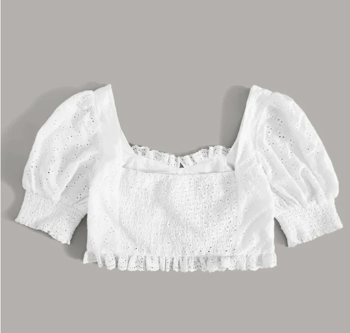 SHEIN 泡泡袖荷葉邊燒花上衣 Translation missing: zh-TW.activerecord.decorators.item_part_image/alt