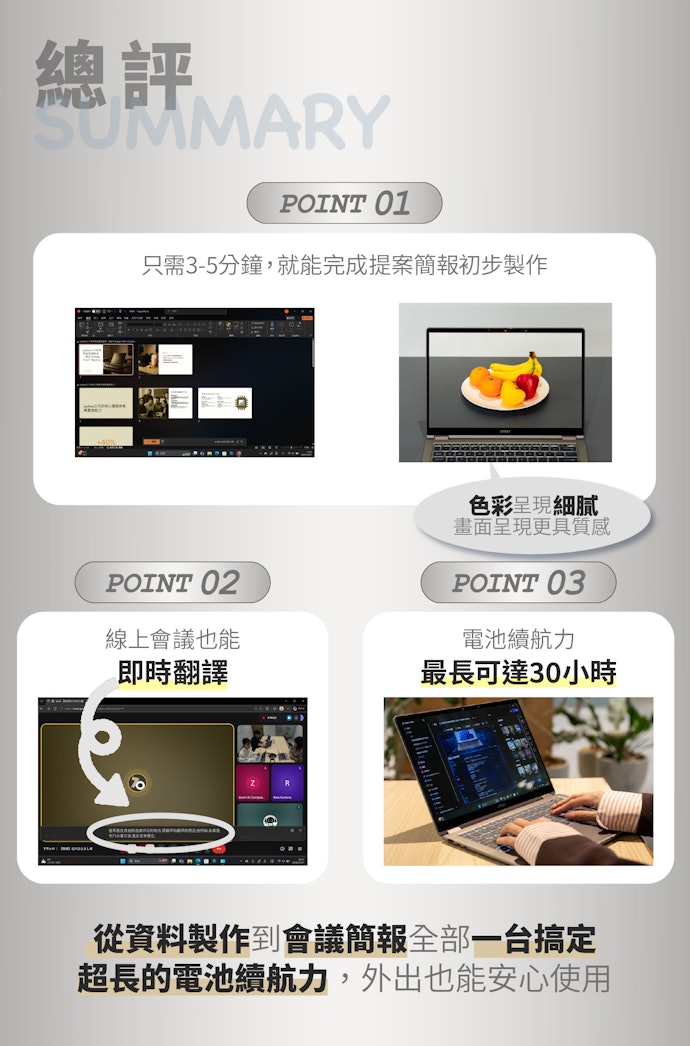 【總結】兼具 AI效能與輕巧便攜,專為商務人士打造的新世代翻轉筆電