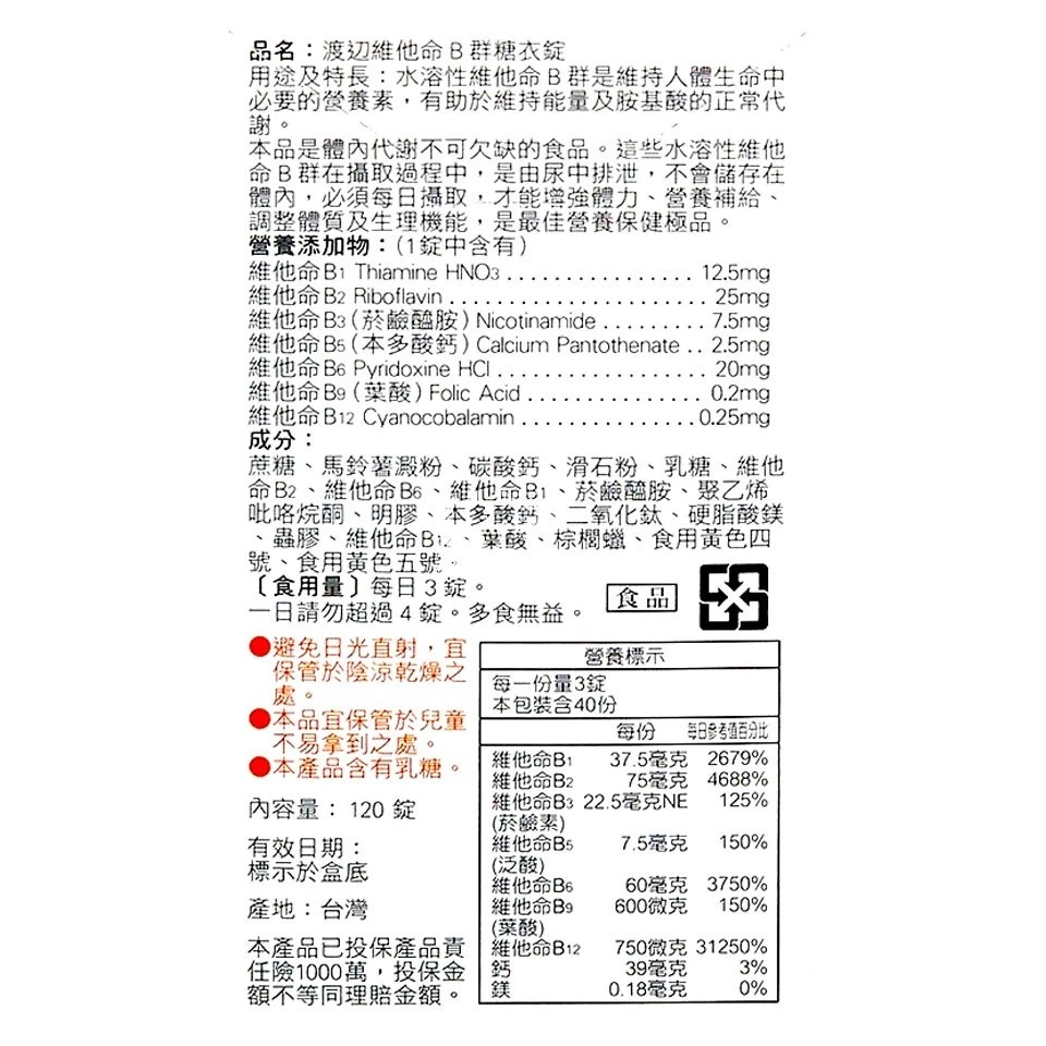 渡邊維他命B群糖衣錠 2