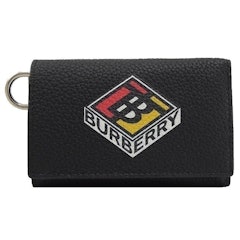 品牌方塊LOGO皮革D扣環三折短夾