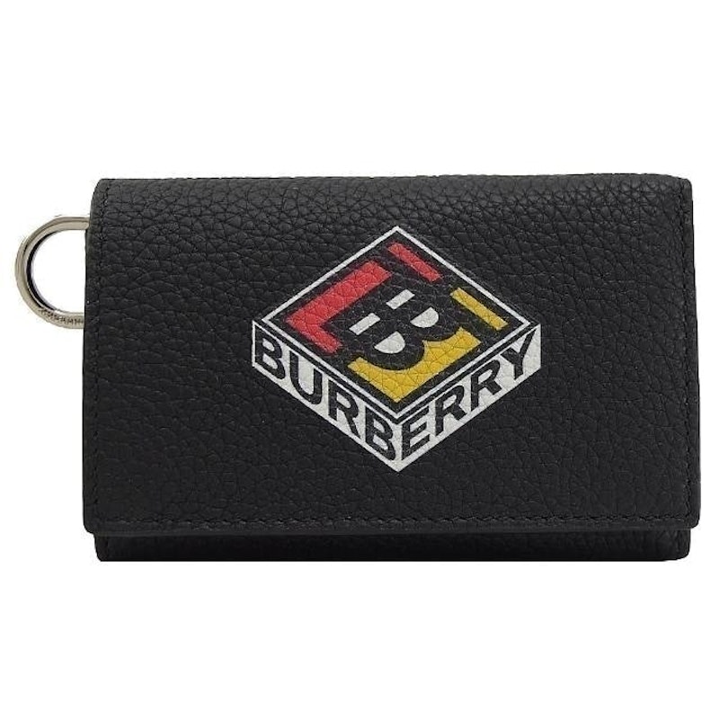 品牌方塊LOGO皮革D扣環三折短夾 1