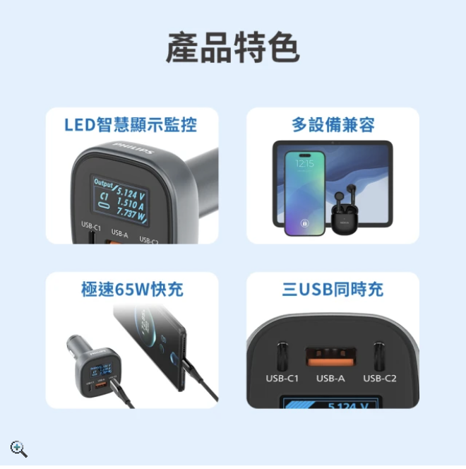 3孔數位顯示車用充電器 3