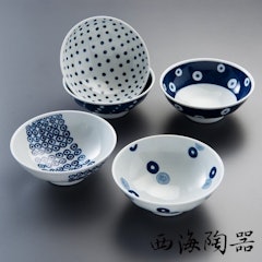 波佐見燒 藍丸紋五件式輕量湯碗