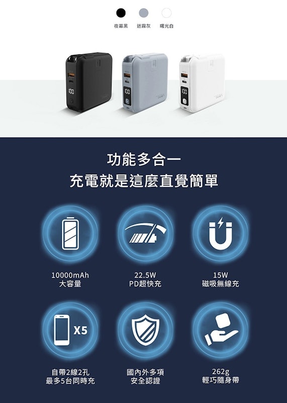 雙孔輸出多功能無線充行動電源 2