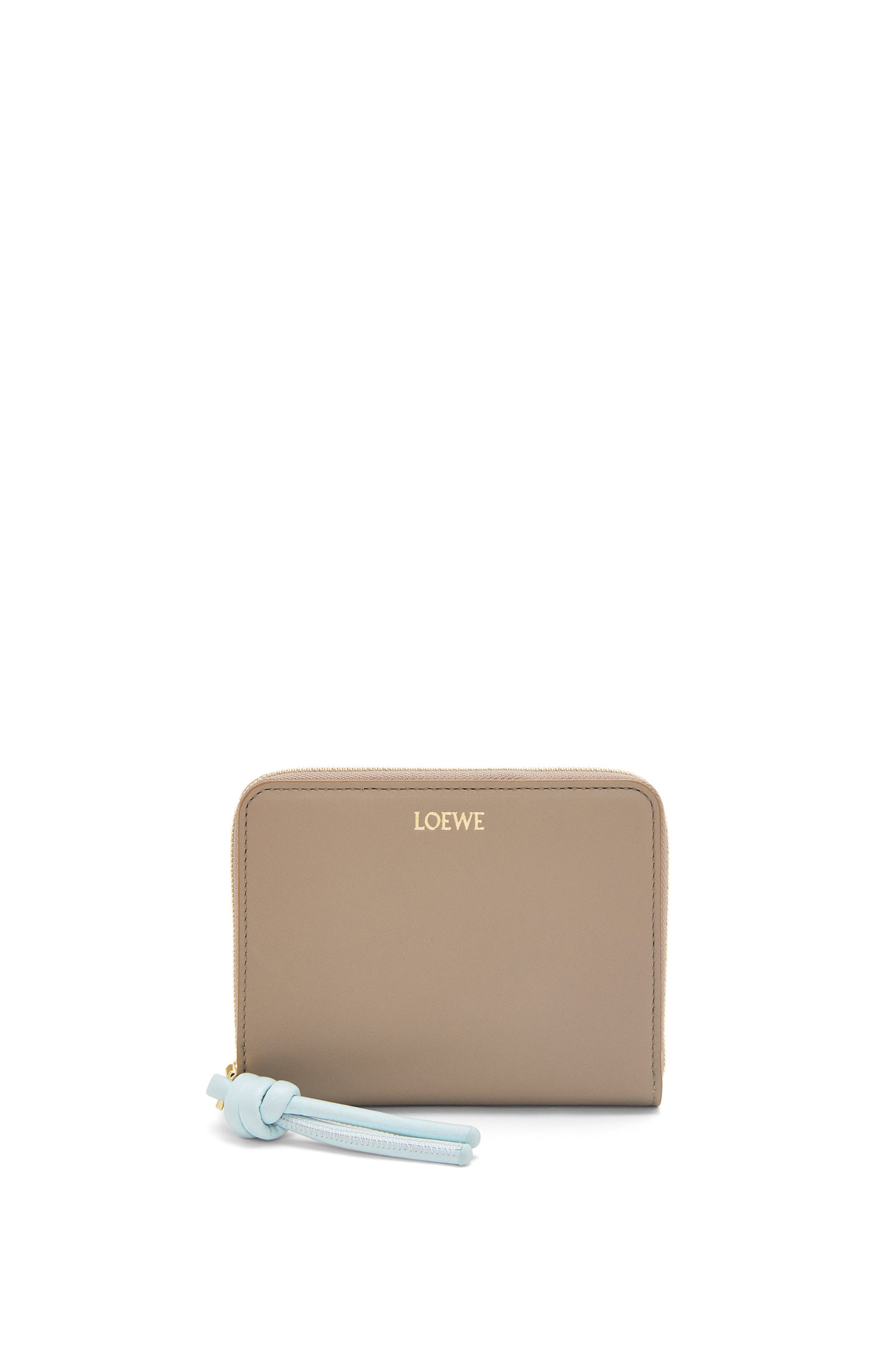 Knot compact zip around wallet in shiny nappa calfskin 1