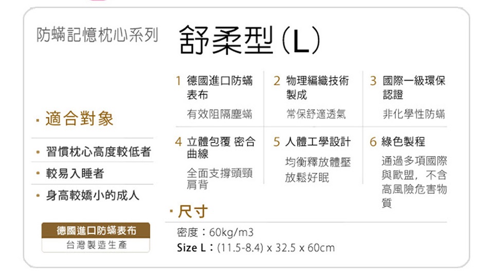新絲舒眠防蟎記憶枕舒柔型 3