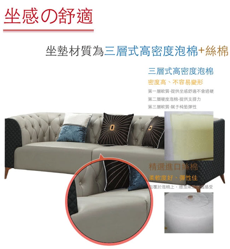 諾伊克時尚雙色柔韌皮革四人座沙發椅 2