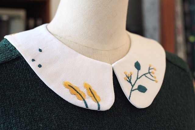大人的刺繡領片材料包－金葉 1