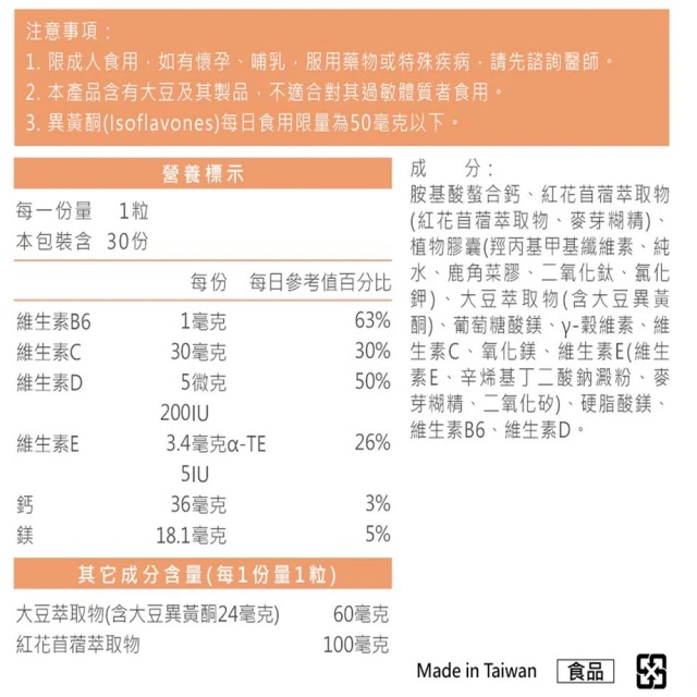大豆萃取＋紅花苜蓿素食膠囊 3