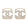 CHANEL 淡金雙C 水鑽 LOGO 方形穿式耳環 1