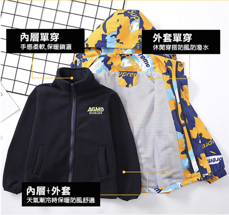 兒童3合1防風防潑水加絨衝鋒外套 3
