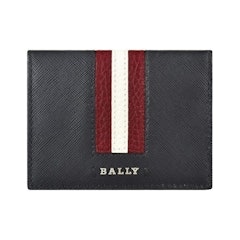 BALLY SALDER銀字LOGO牛皮飾紅白條紋6卡對折名片夾