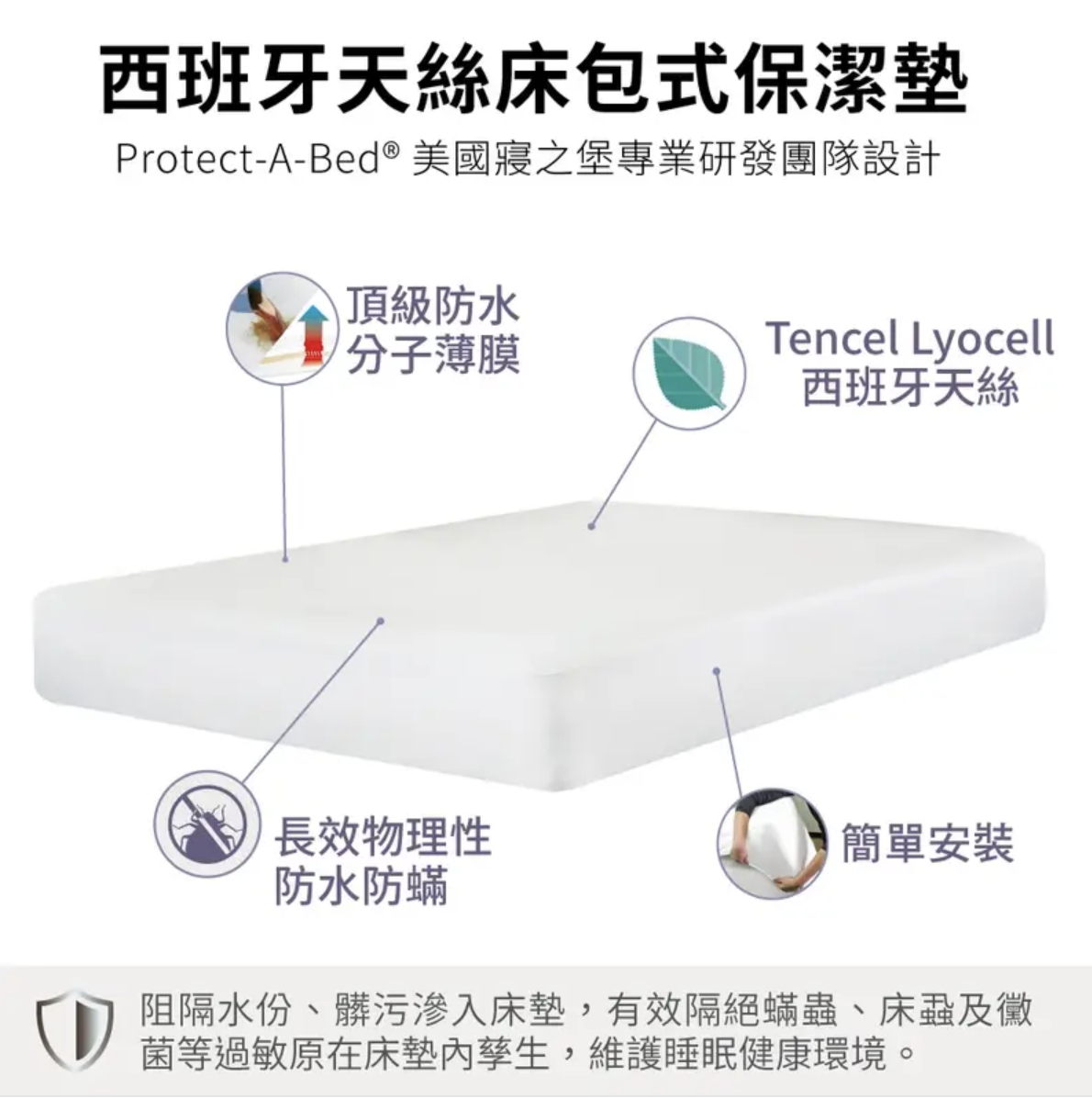 西班牙天絲床包式防水保潔墊 2