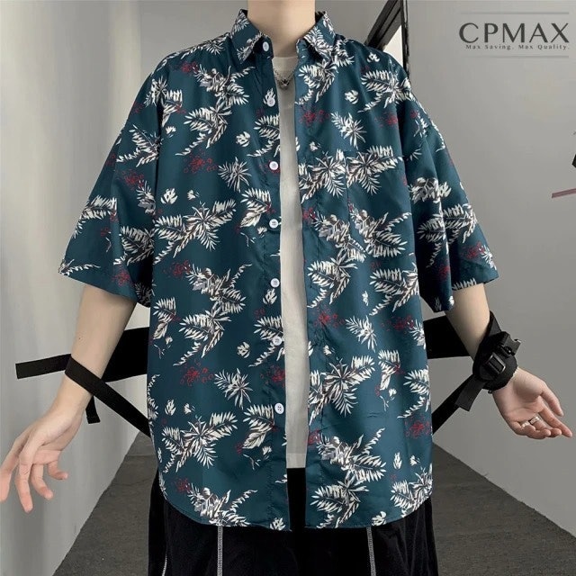 韓系休閒短袖碎花襯衫 1