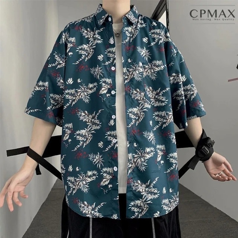 韓系休閒短袖碎花襯衫 1