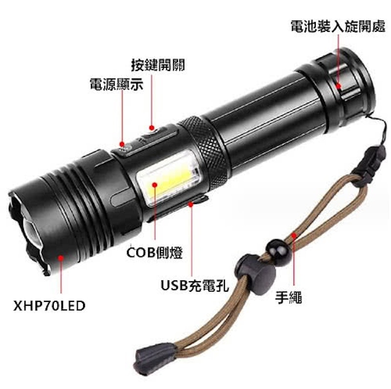 LED 超強亮 USB 充電手電筒 3