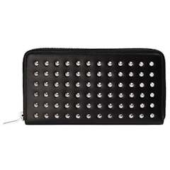 鉚釘造型小牛皮拉鍊手拿長夾