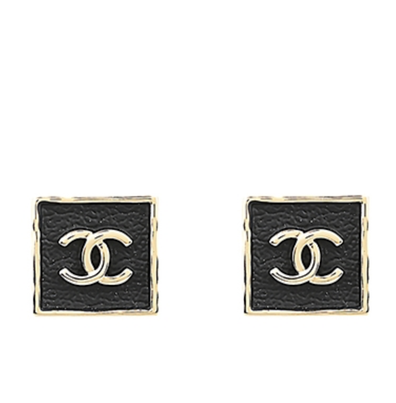 CC LOGO 金屬方框皮革穿式耳環 1