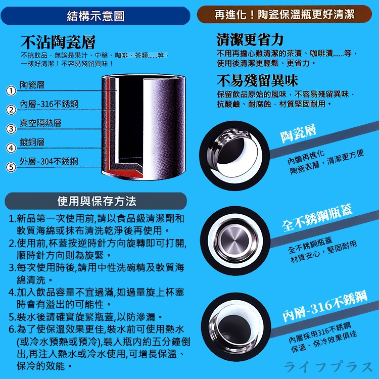 晶鑽316不鏽鋼陶瓷保溫瓶 2