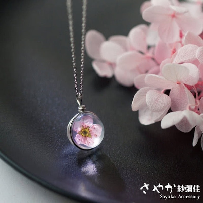 桃花朵朵永生花造型項鍊 1