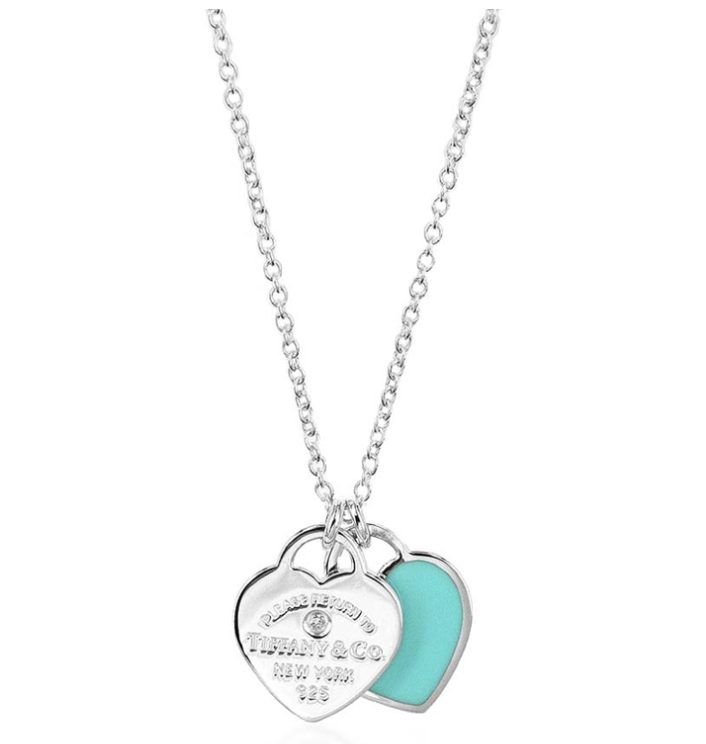 Return to Tiffany 雙重心形藍琺瑯鑲鑽925純銀項鍊 1
