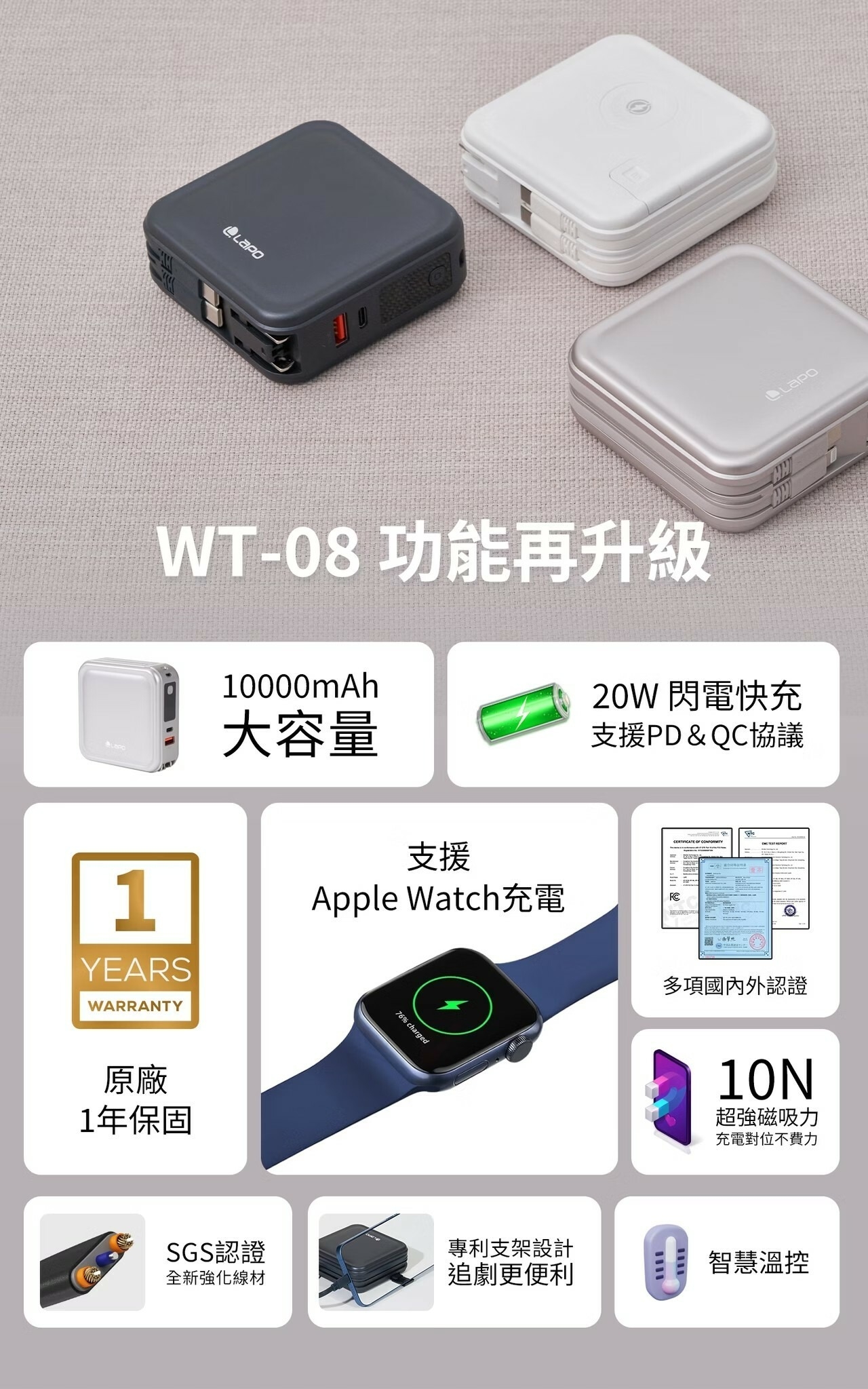 8合1雙孔輸出多功能無線充行動電源 2
