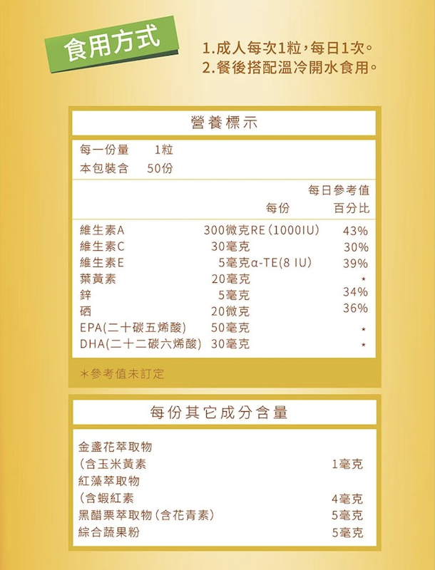 金盞花葉黃素 Plus 蝦紅素軟膠囊 3