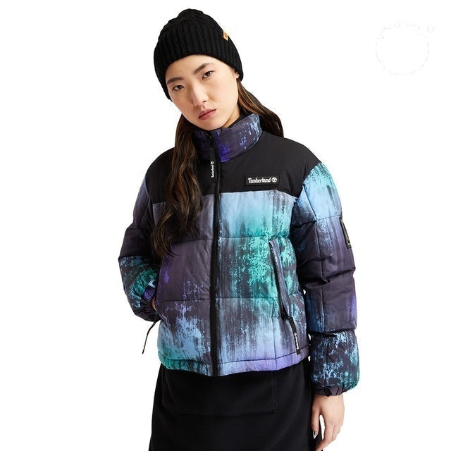 女款北極光印花保暖棉服立領外套 1