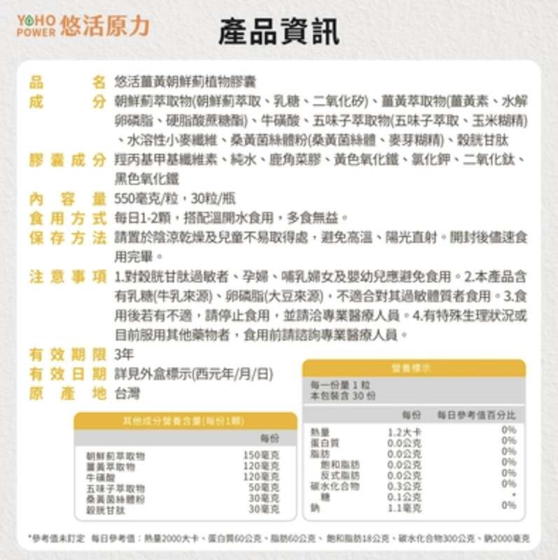 悠活薑黃朝鮮薊植物膠囊 3