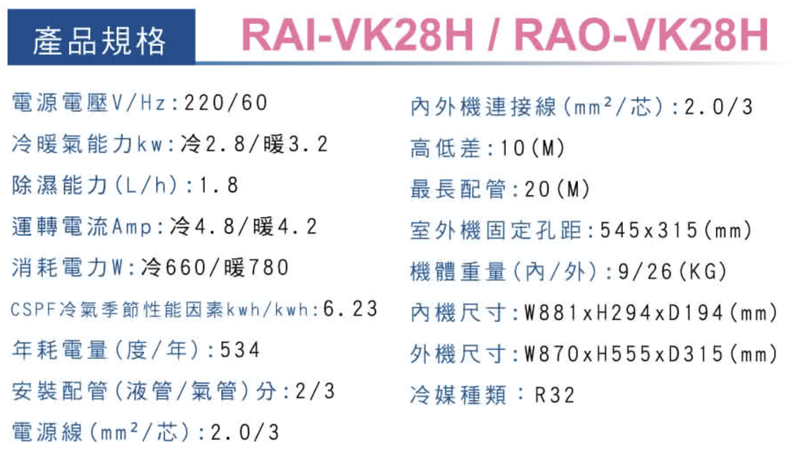 一級變頻冷暖分離式 3
