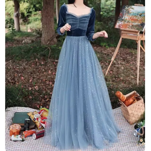 晚宴婚禮派對晚會尾牙婚紗拍攝星空晚禮服 霧藍 2