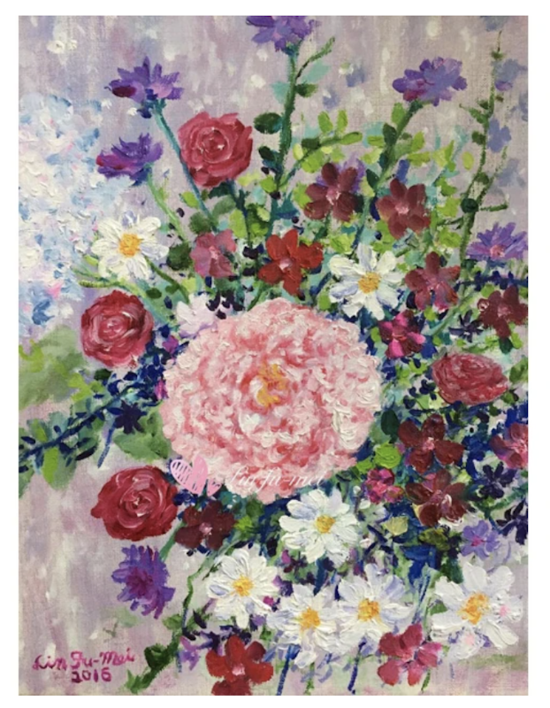 Peony 花開富貴牡丹花油畫 1
