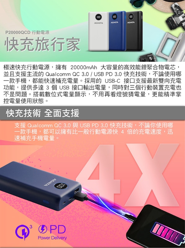 數位顯示電量快充行動電源 2