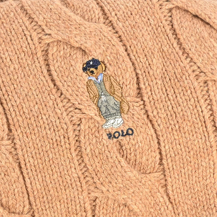 POLO 小熊刺繡羊毛麻花流蘇針織圍巾 3