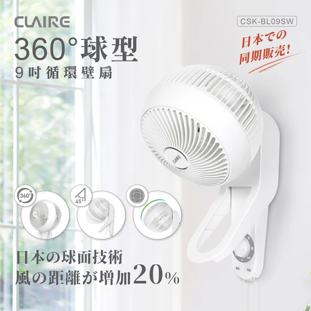 日本球面技術360度球型9吋循環壁扇  2