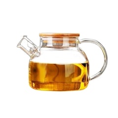 日式竹蓋耐熱玻璃把手花茶壺