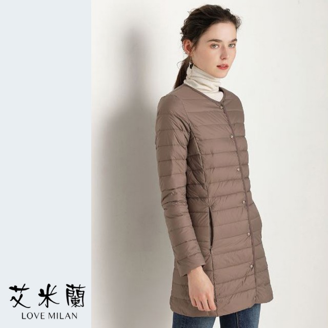 韓版保暖90%輕羽絨圓領長版大衣 1