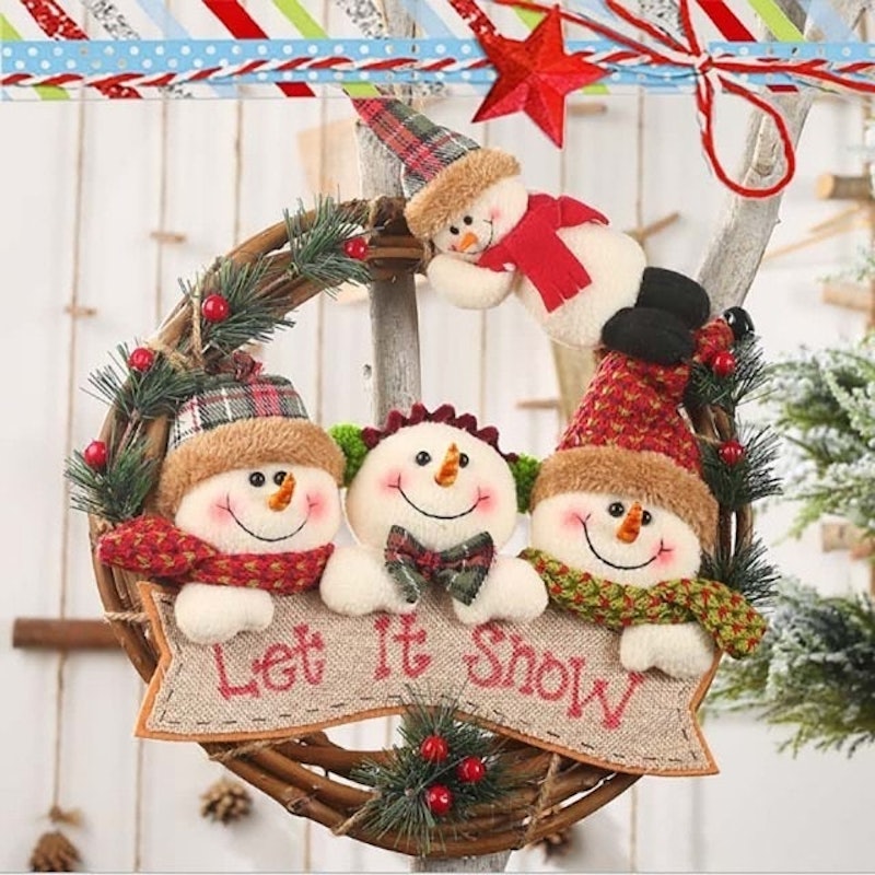 狂歡聖誕季-雪人組花環藤圈35CM 1