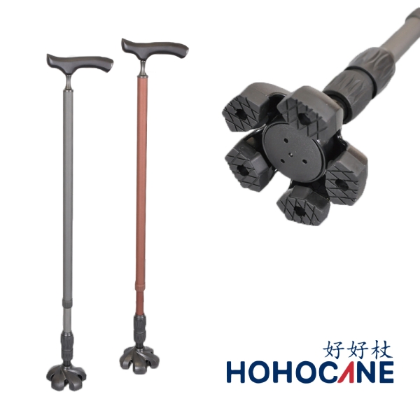 實木握把站立式避震拐杖 1
