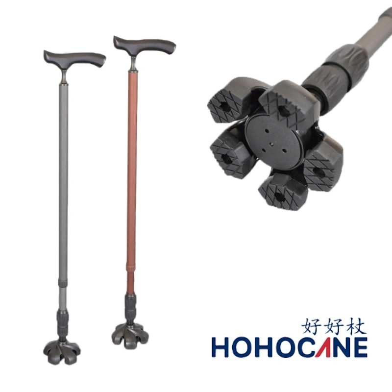 實木握把站立式避震拐杖 1