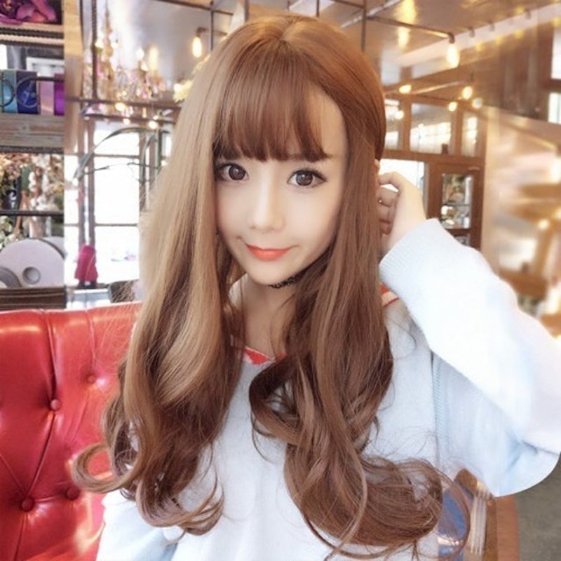 甜美韓風齊瀏海大波浪長捲髮美拍直播造型必備女用整頂假髮 1
