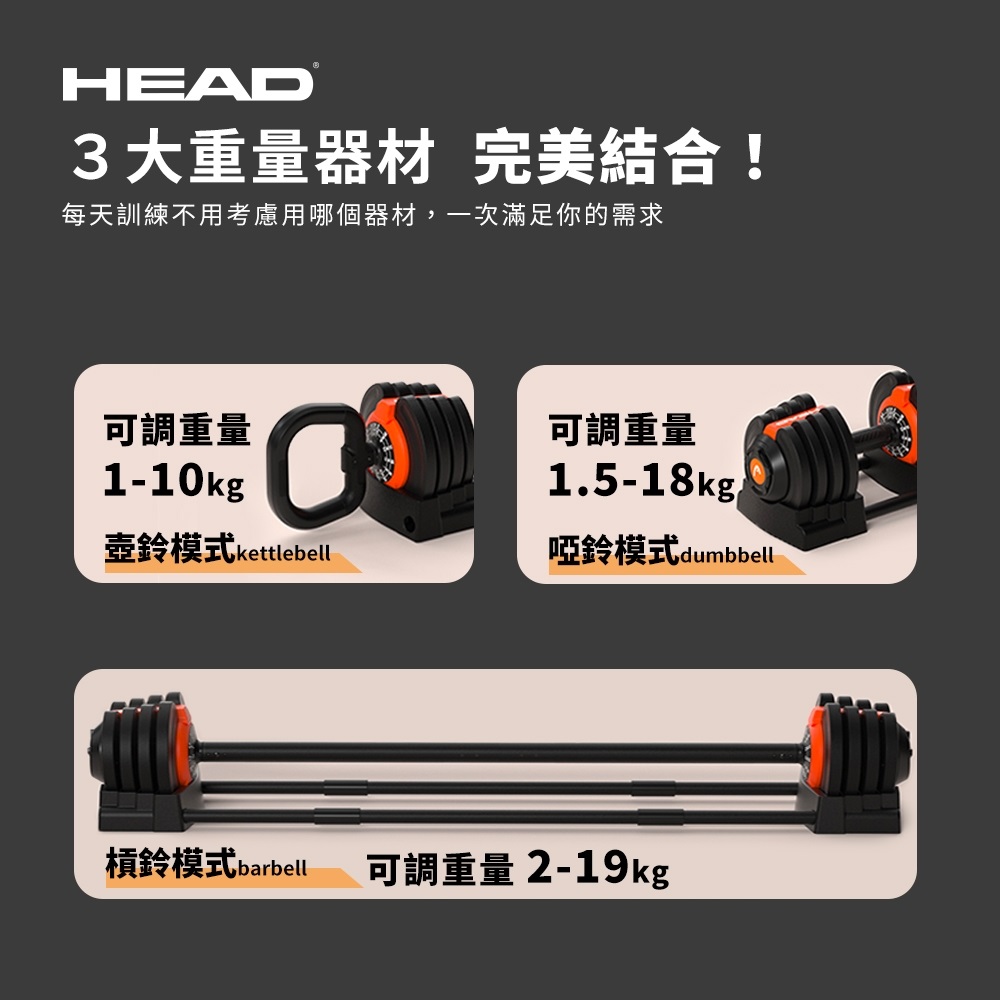 3合1快調式啞鈴壺鈴槓鈴組 3