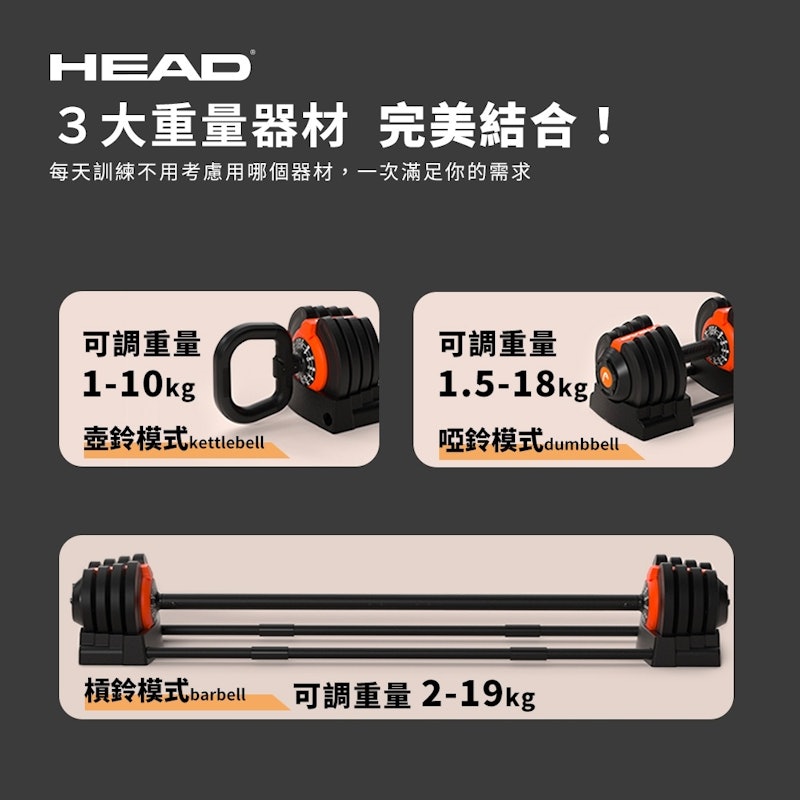 3合1快調式啞鈴壺鈴槓鈴組 3
