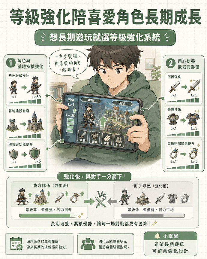 設有等級制則可與喜愛的角色一起成長