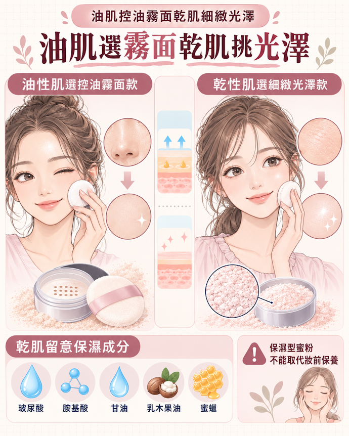 油性肌適合控油霧面款,乾肌則可鎖定光澤款