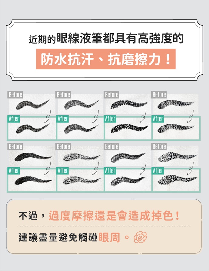 眼線液不易脫落, 但仍須避免頻繁觸碰眼部