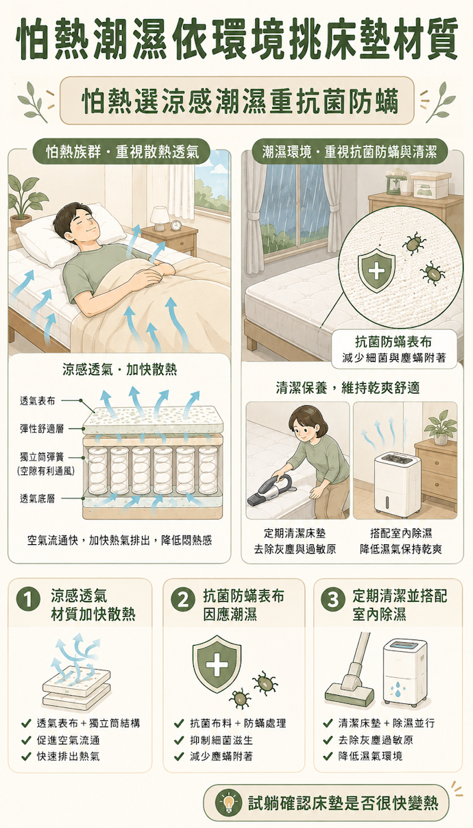 怕熱就選涼感,住處潮濕則適合抗菌防蟎材質