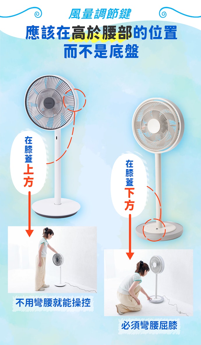 無需彎腰調節的風量鍵能減輕身體負擔