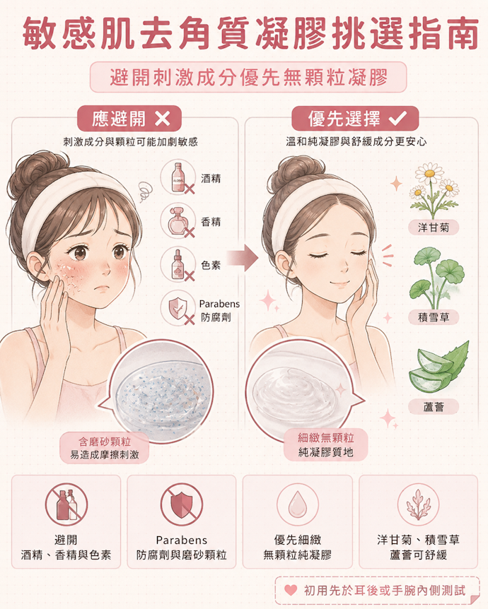 肌膚敏感應避開酒精、香精、色素與磨砂顆粒